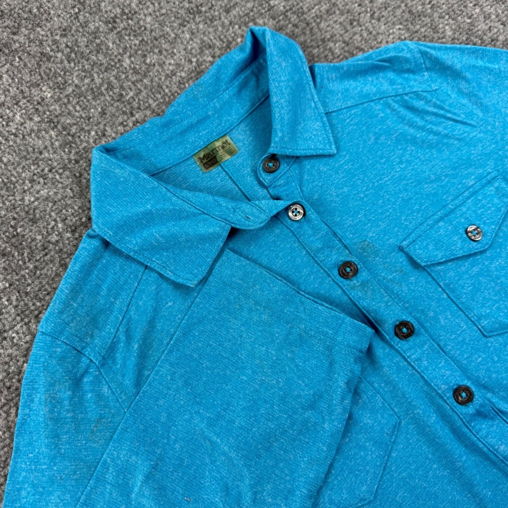 Marmot Pullover Shirt XS Blue Long Sleeve Button Front Outdoor Mens